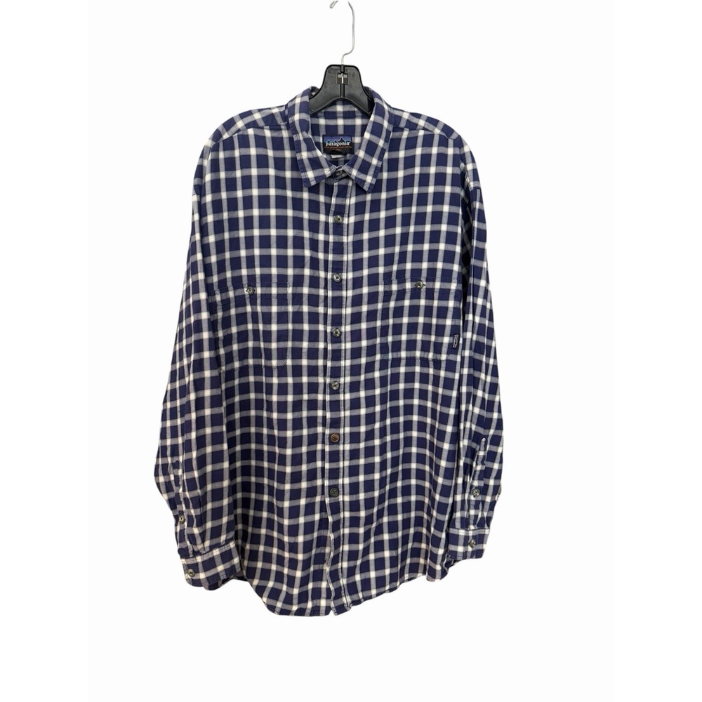 Patagonia Shirt Men's XL 100% Cotton Plaid Long Sleeve Button Down Blue #E10-1